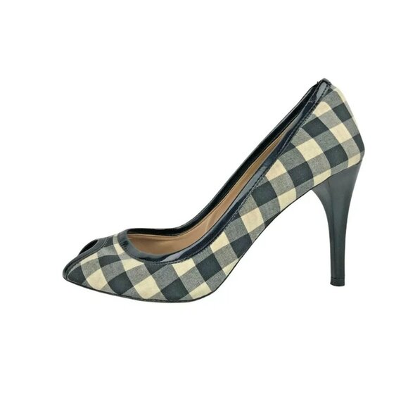 Zara Womens Black Ivory Check Slip On Peep Toe Stiletto Pump Heel Size US 7.5 - Picture 3 of 10